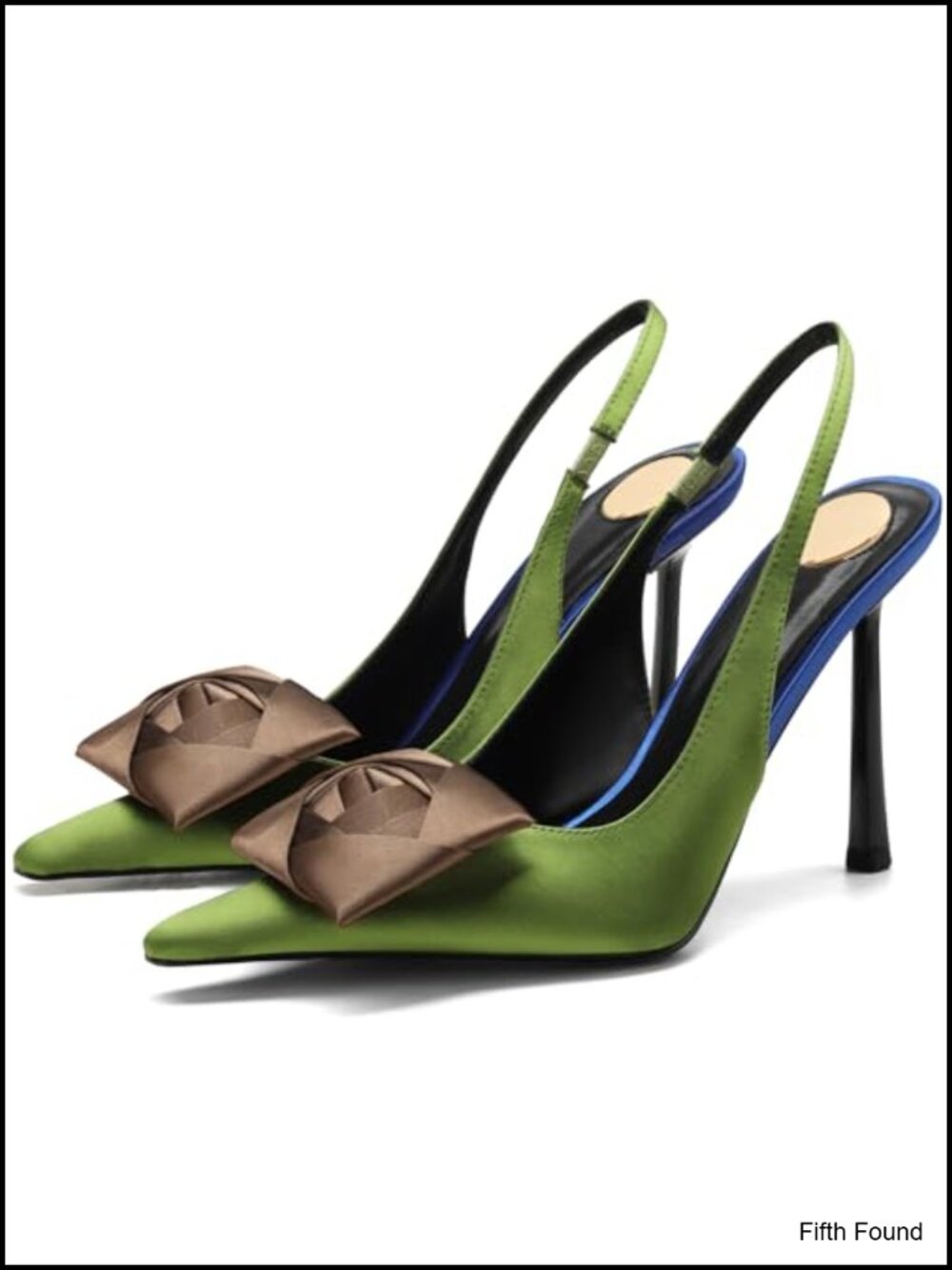 Satin Square Rose Slingback Pump Pointed Toe 4.3in Stiletto Heel